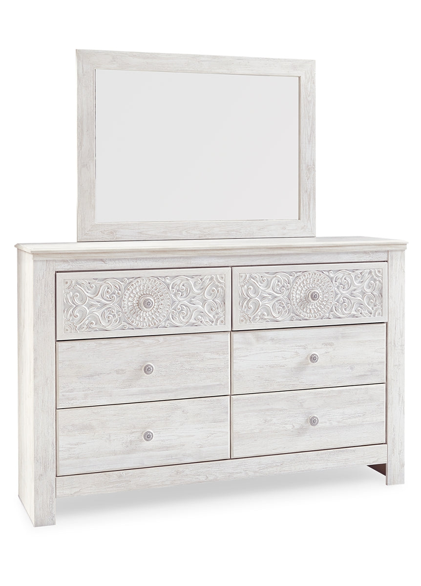 Paxberry Queen Panel Bed with Mirrored Dresser and Chest