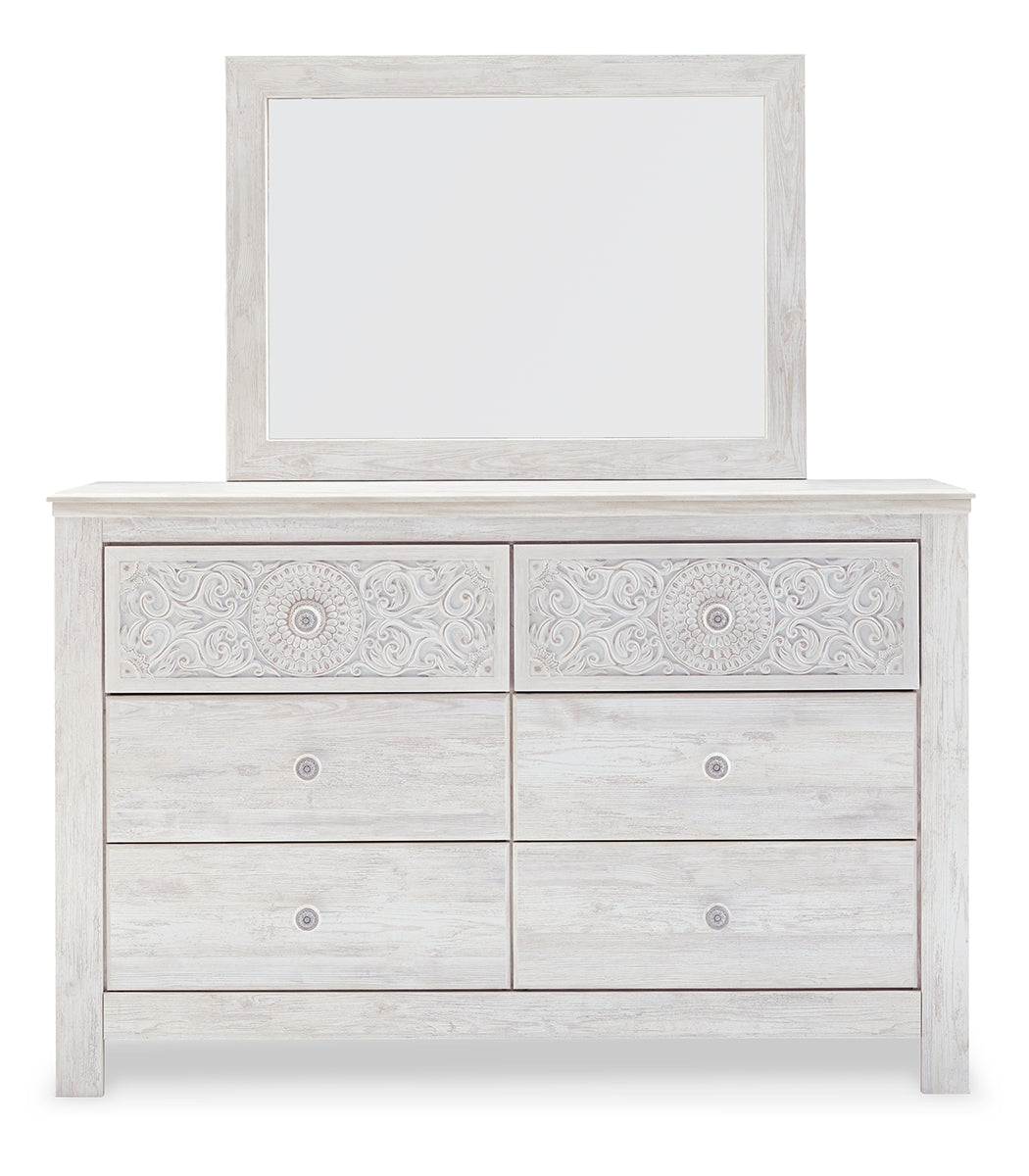 Paxberry King Panel Bed with Mirrored Dresser