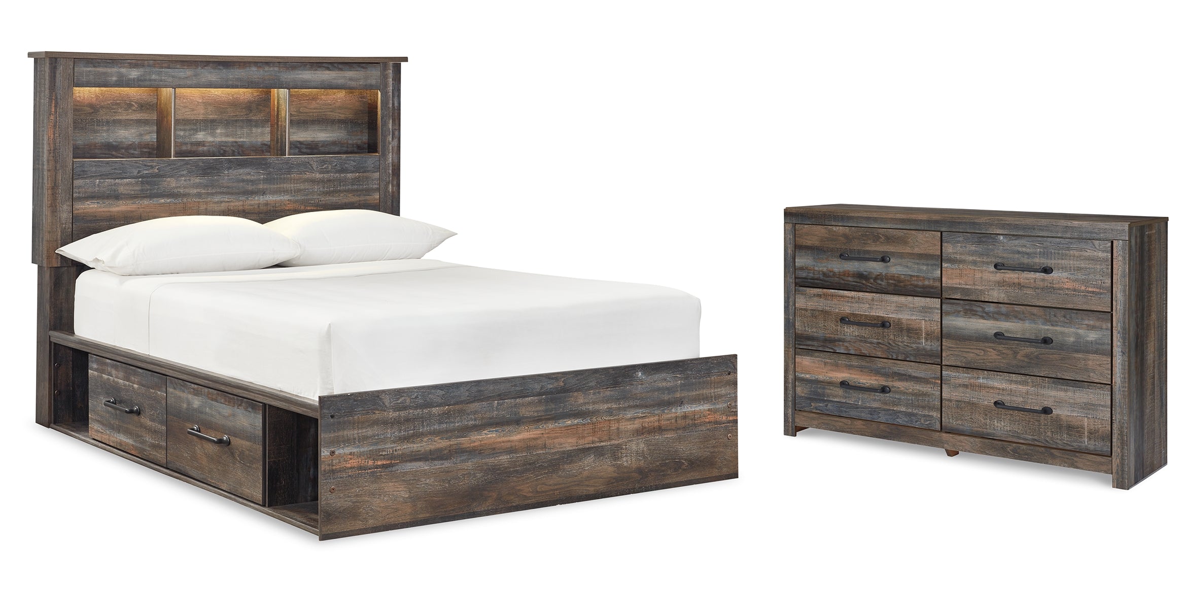 Drystan Full Bookcase Bed with 4 Storage Drawers with Dresser