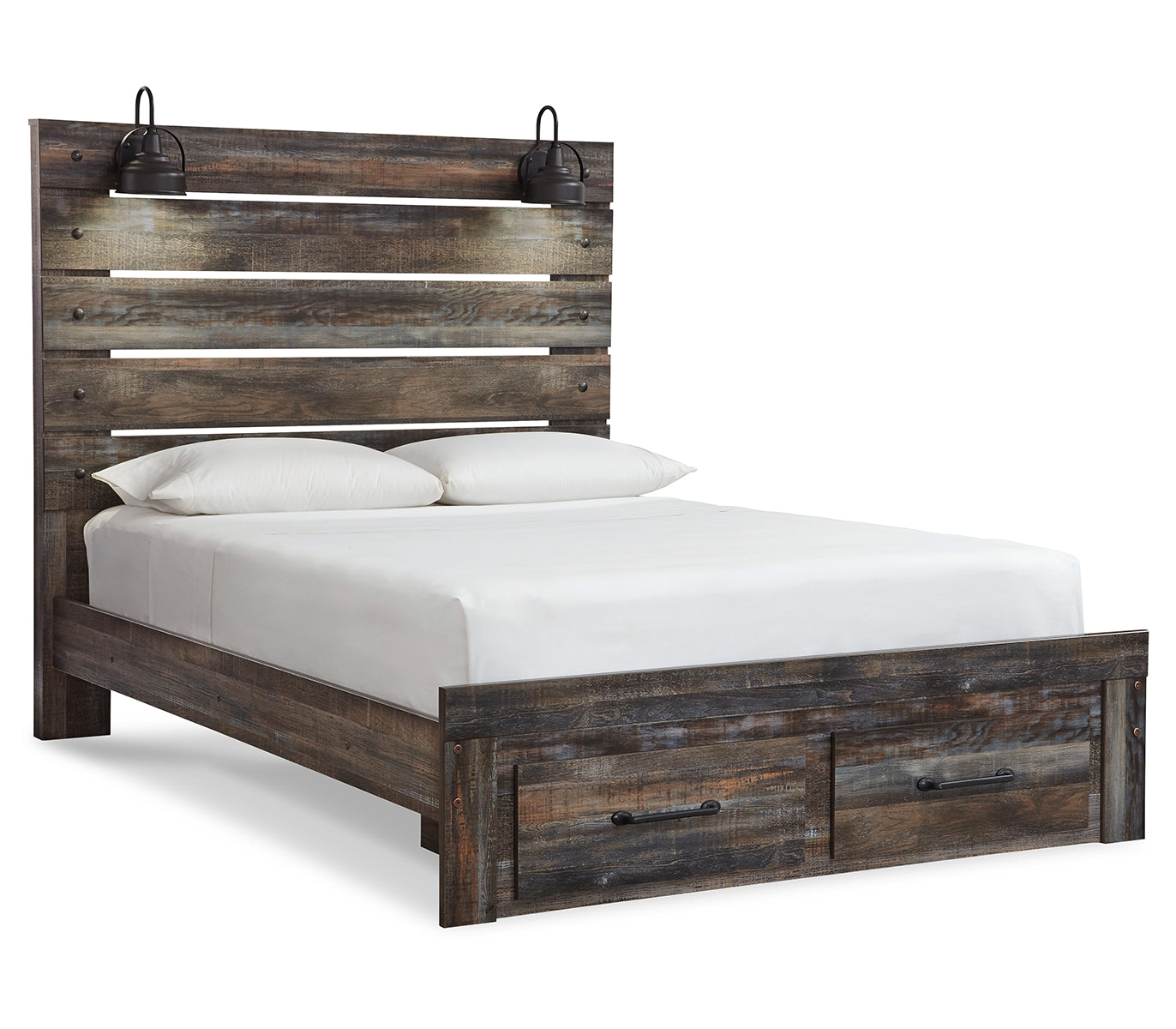 Drystan Queen Panel Bed with 2 Storage Drawers with Dresser