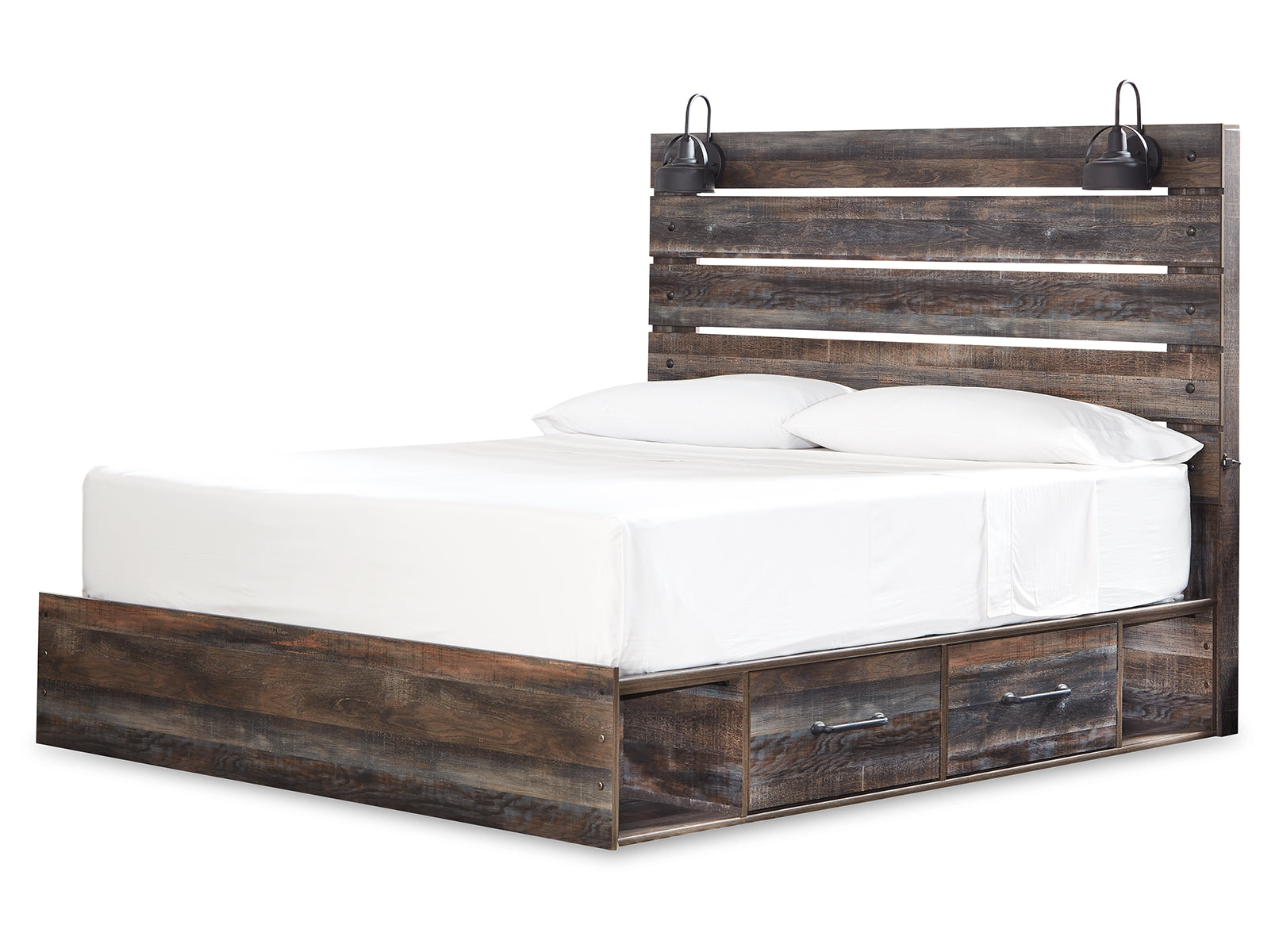 Drystan King Panel Bed with 4 Storage Drawers with Mirrored Dresser