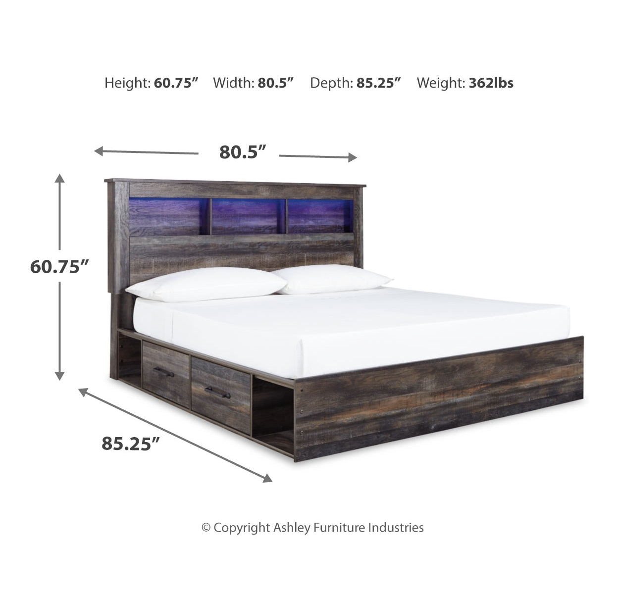 Drystan King Bookcase Bed with 4 Storage Drawers with Dresser