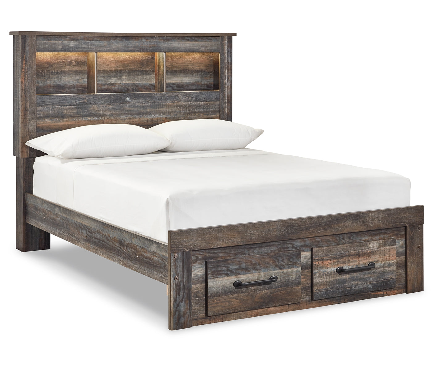 Drystan Full Bookcase Bed with 2 Storage Drawers with Mirrored Dresser and Chest