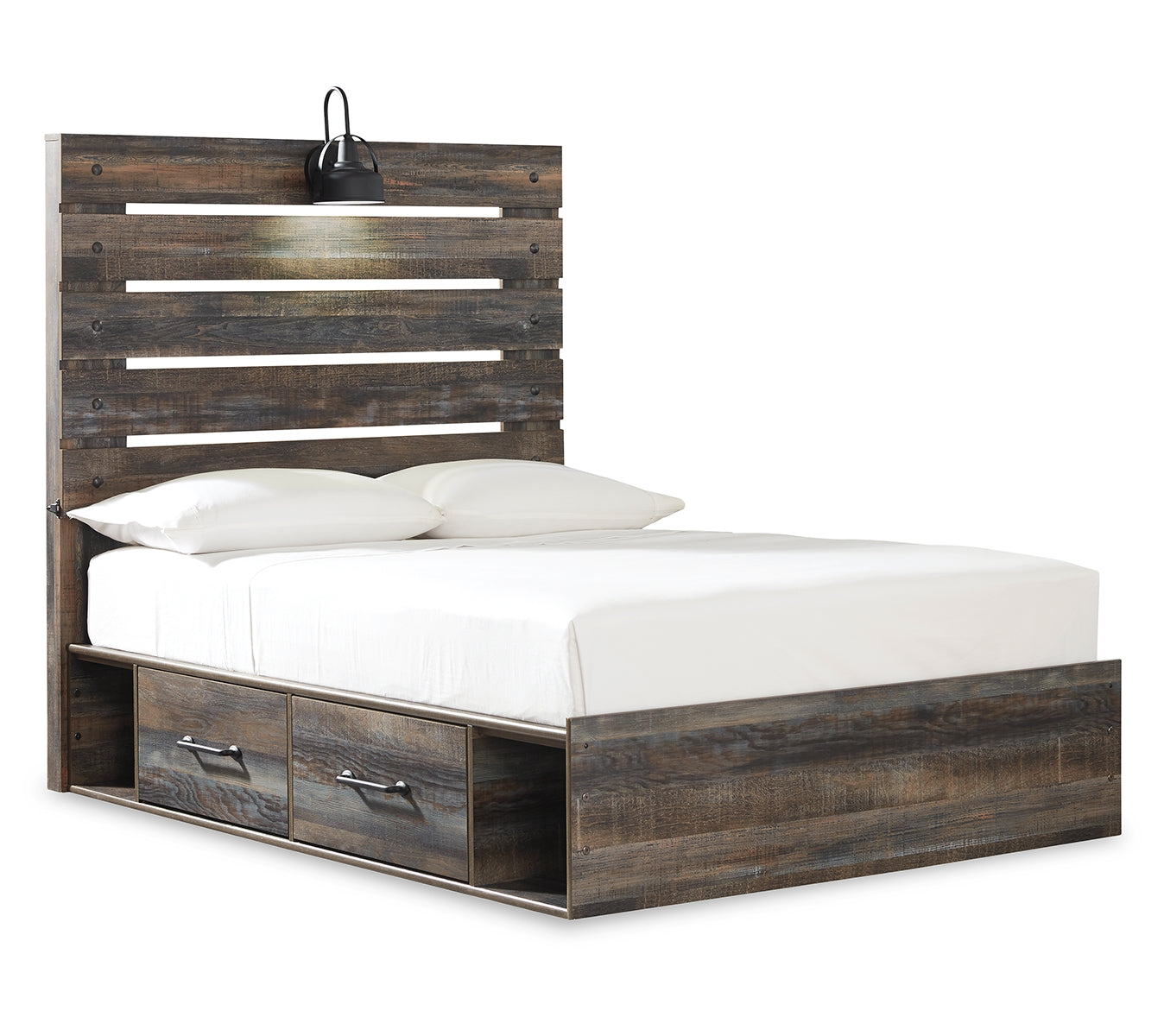 Drystan Full Panel Bed with 2 Storage Drawers with Mirrored Dresser