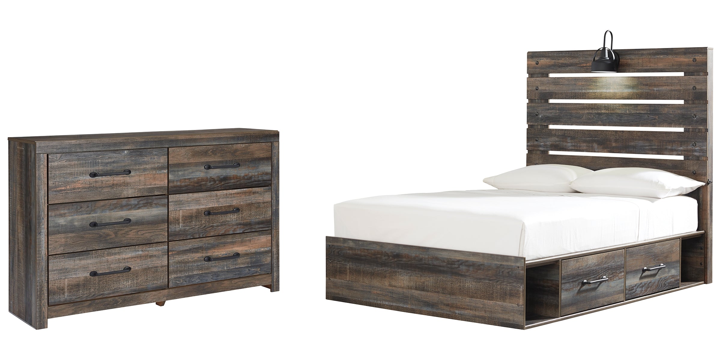 Drystan Full Panel Bed with 4 Storage Drawers with Dresser