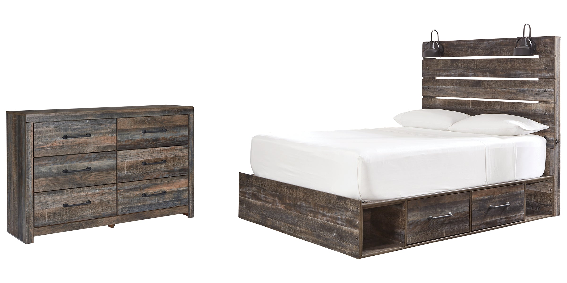 Drystan Queen Panel Bed with 4 Storage Drawers with Dresser