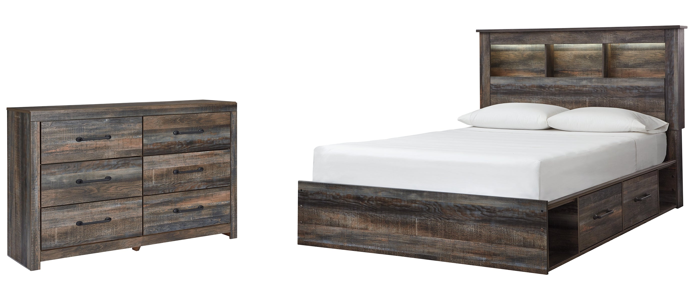 Drystan Queen Bookcase Bed with 4 Storage Drawers with Dresser