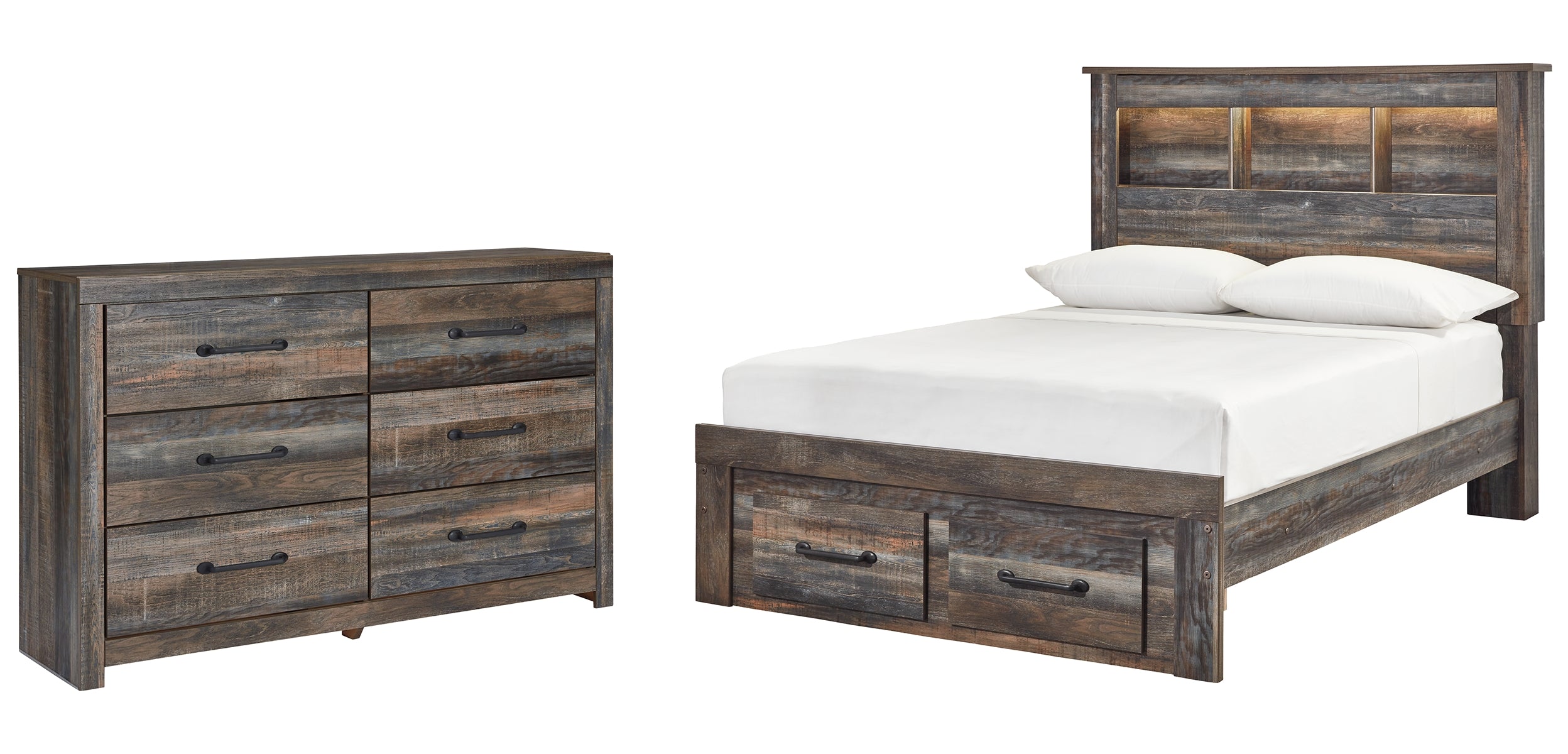 Drystan Full Bookcase Bed with 2 Storage Drawers with Dresser