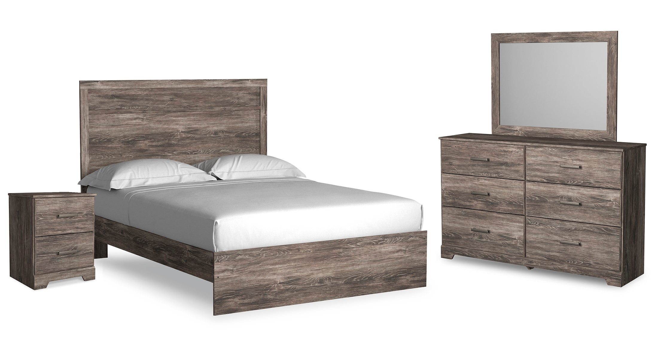 Ralinksi Queen Panel Bed with Mirrored Dresser and Nightstand