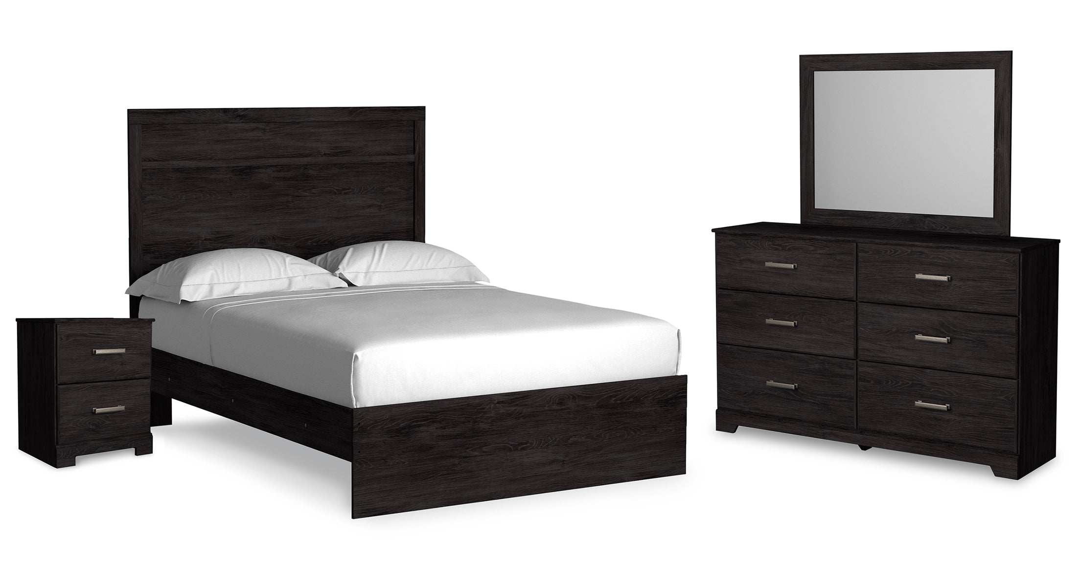 Belachime Full Panel Bed with Mirrored Dresser and Nightstand