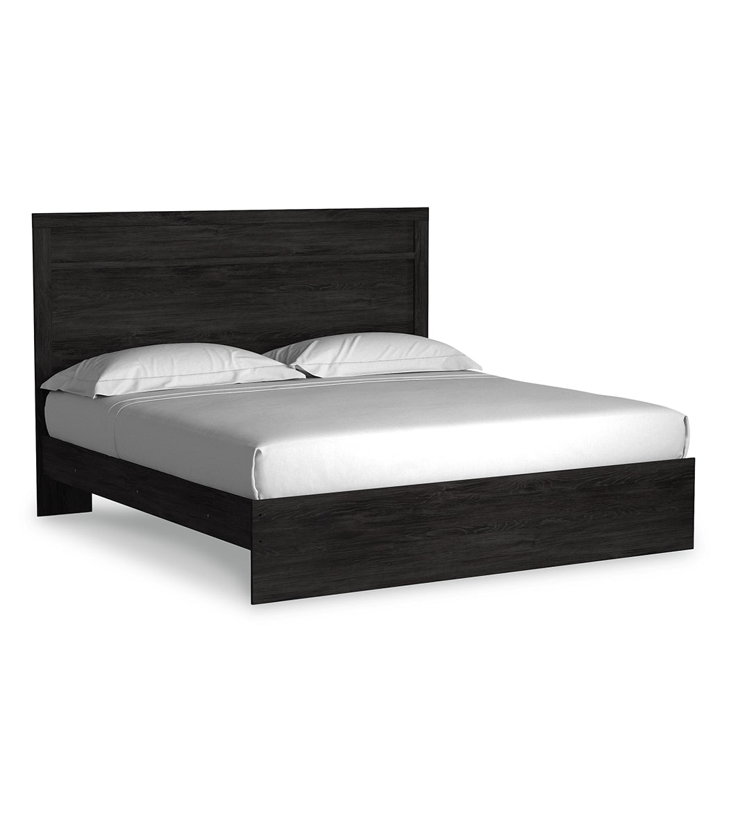 Belachime King Panel Bed with Mirrored Dresser and Nightstand