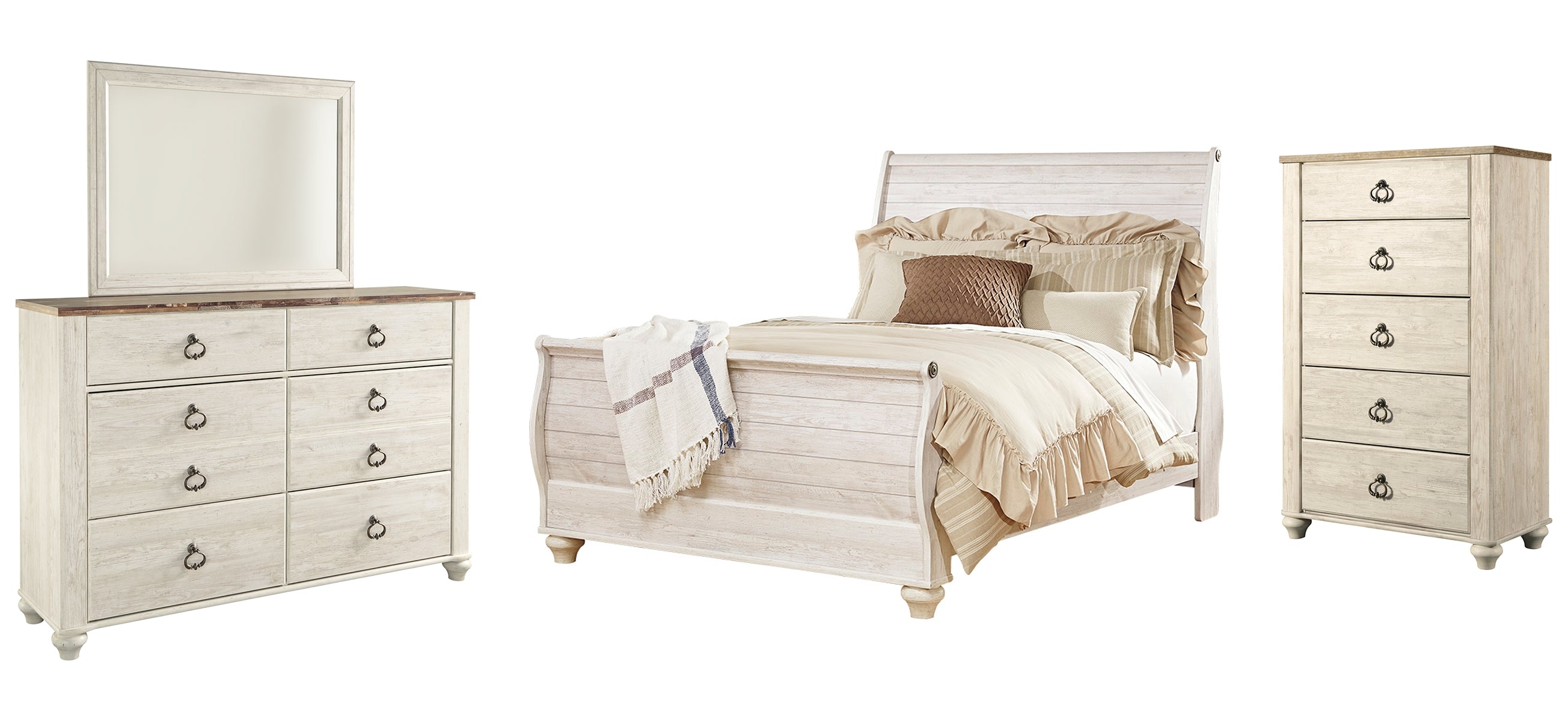 Willowton Queen Sleigh Bed with Mirrored Dresser and Chest