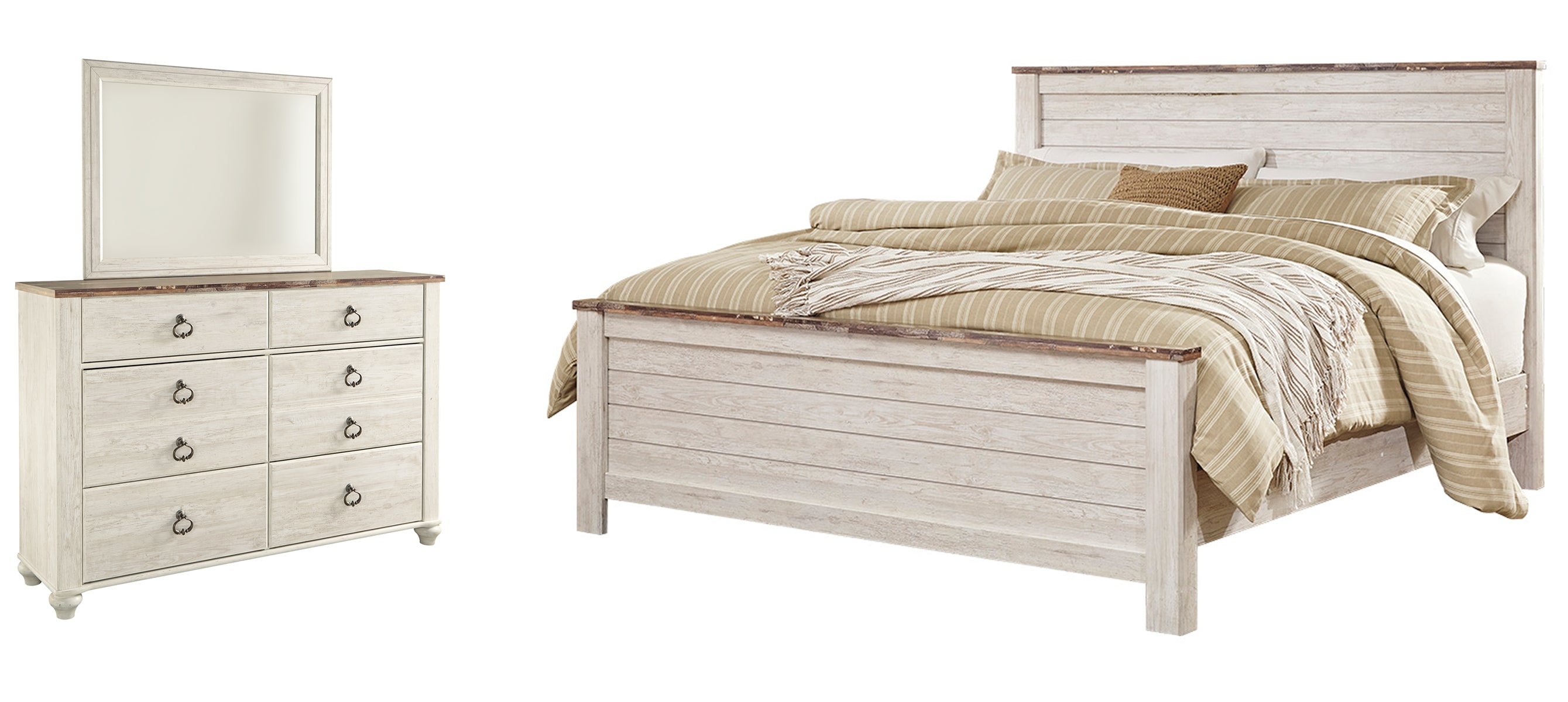 Willowton King Panel Bed with Mirrored Dresser