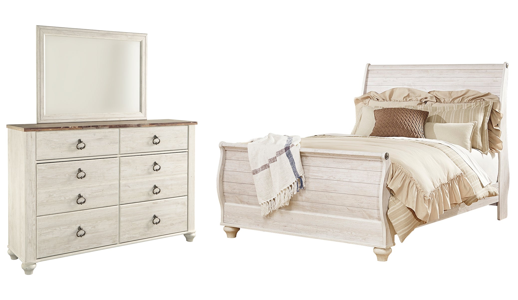 Willowton Queen Sleigh Bed with Mirrored Dresser