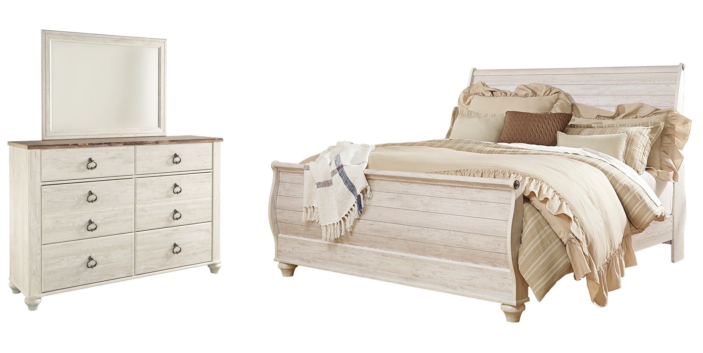 Willowton King Sleigh Bed with Mirrored Dresser