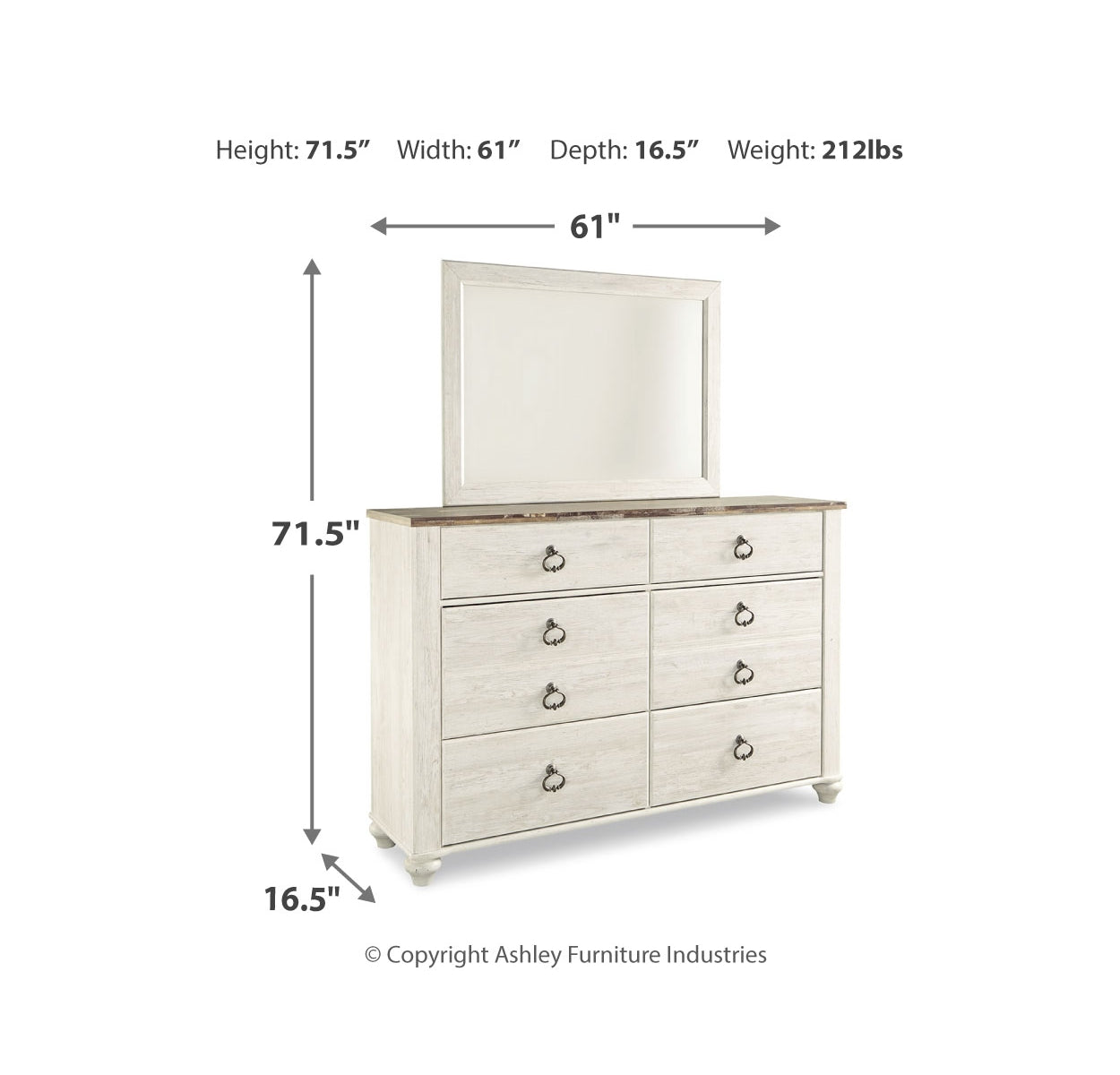 Willowton Queen Panel Bed with Mirrored Dresser and Nightstand