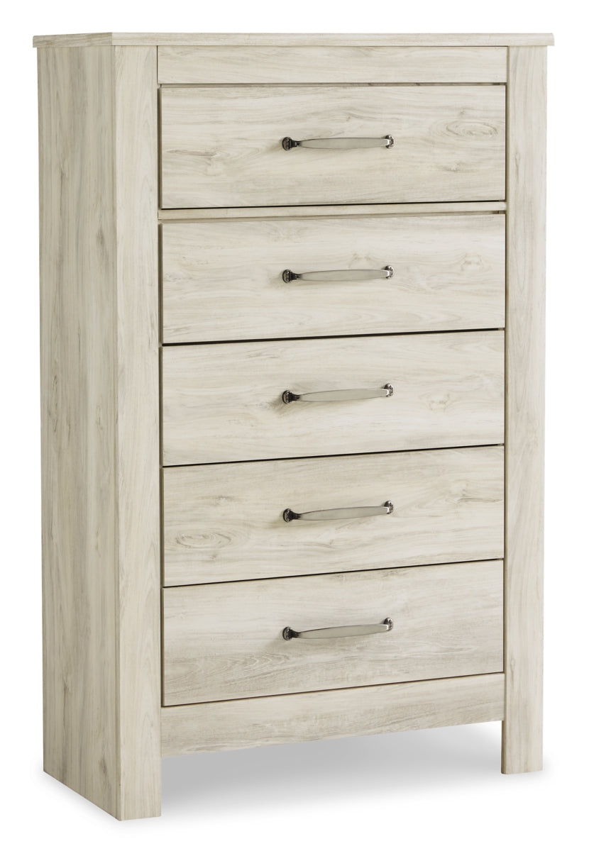 Bellaby Queen Crossbuck Panel Bed with Mirrored Dresser and Chest