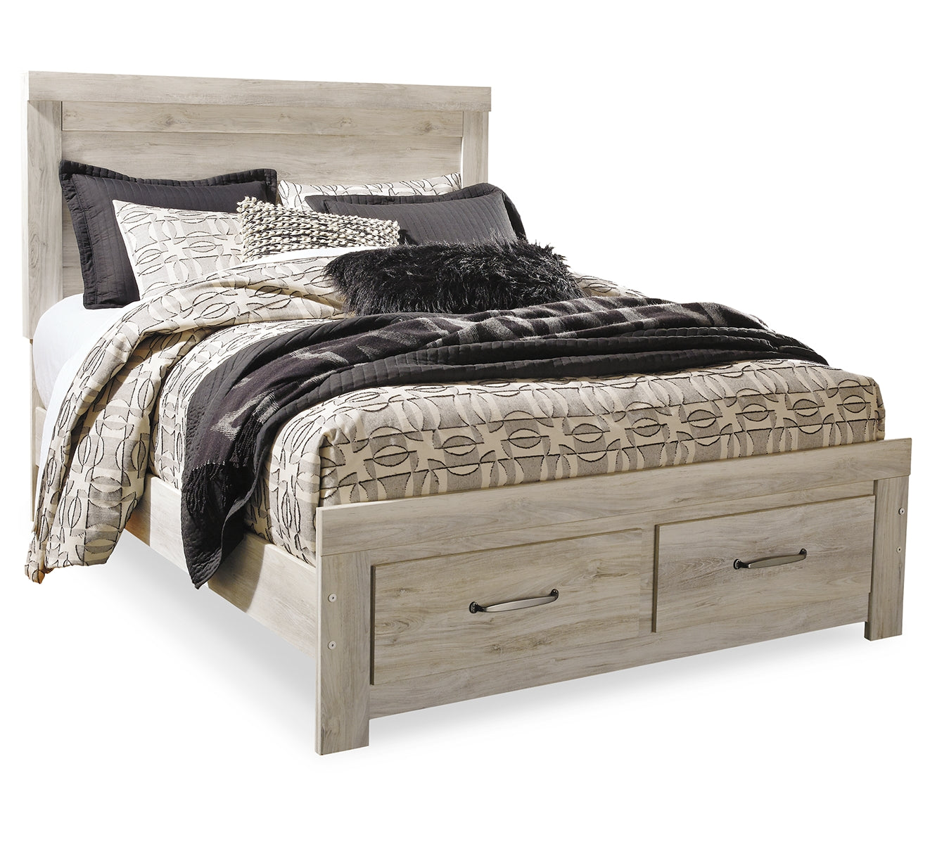 Bellaby Queen Platform Bed with 2 Storage Drawers with Mirrored Dresser and Nightstand