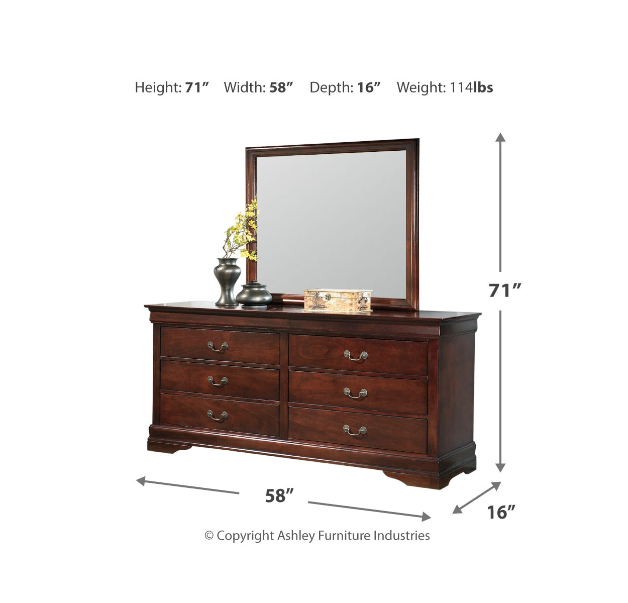 Alisdair Twin Sleigh Bed with Mirrored Dresser and Chest