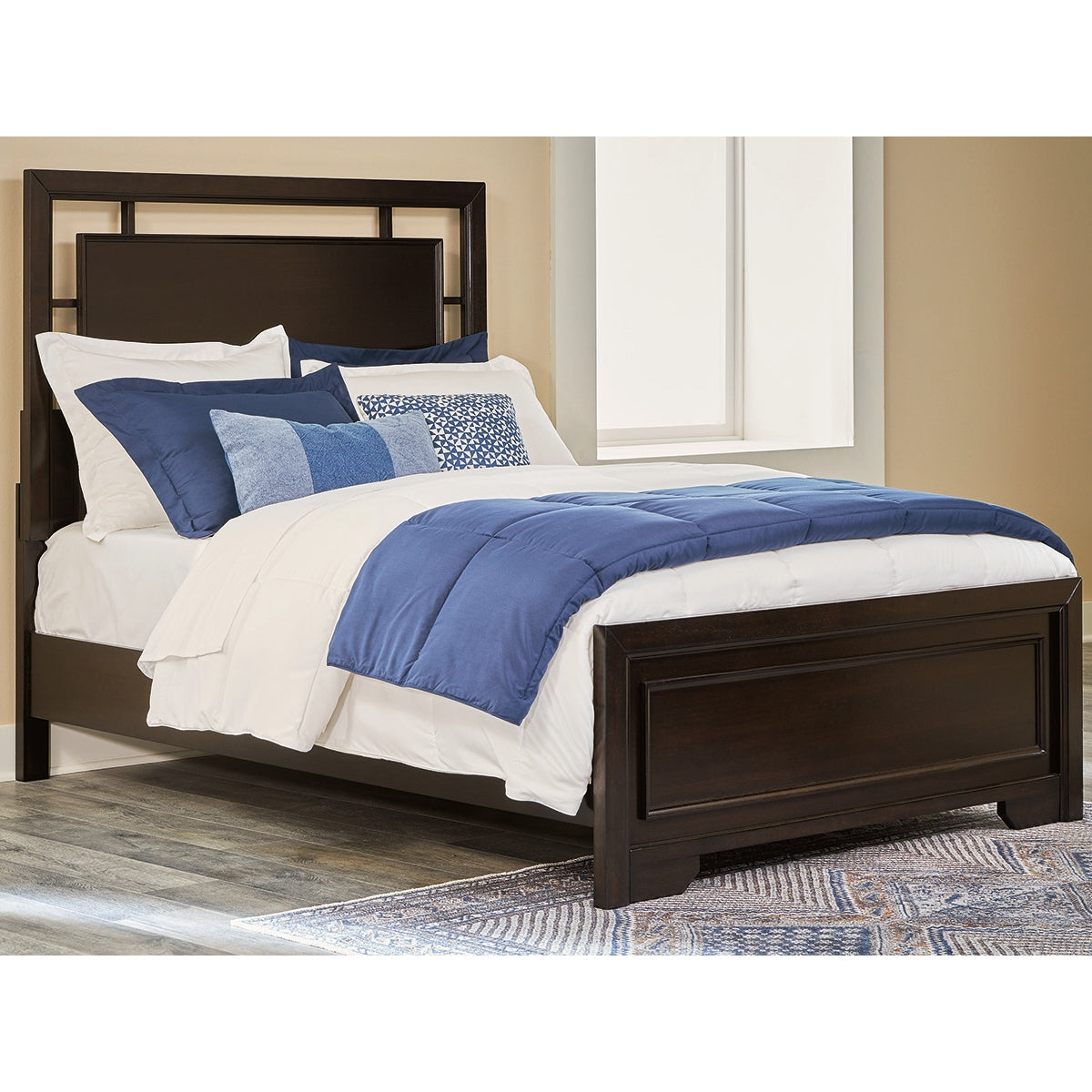 Covetown Full Panel Bed with Mirrored Dresser, Chest and 2 Nightstands