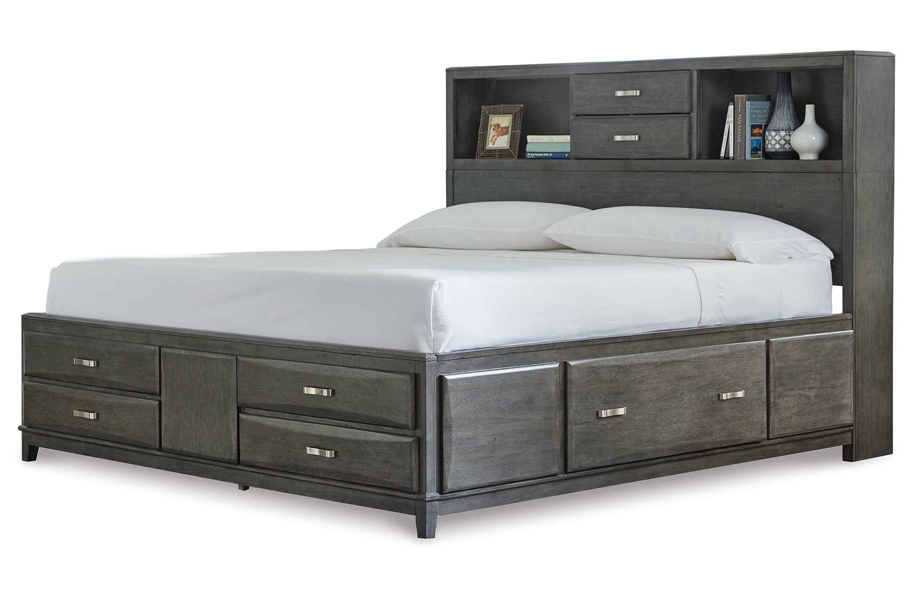Caitbrook California King Storage Bed with 8 Storage Drawers with Mirrored Dresser