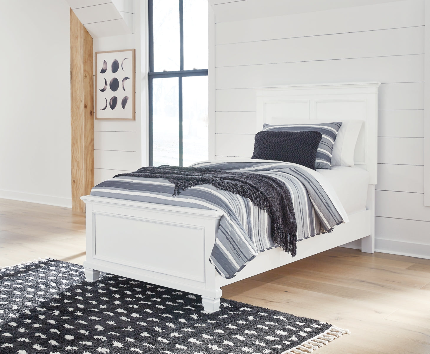 Fortman Twin Panel Bed with Mirrored Dresser