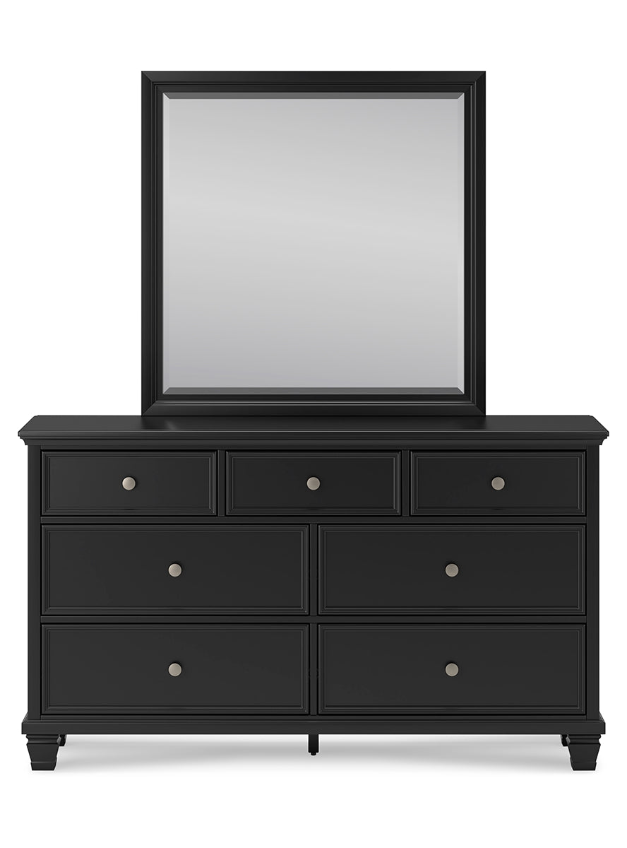 Lanolee King Panel Bed with Mirrored Dresser and Chest