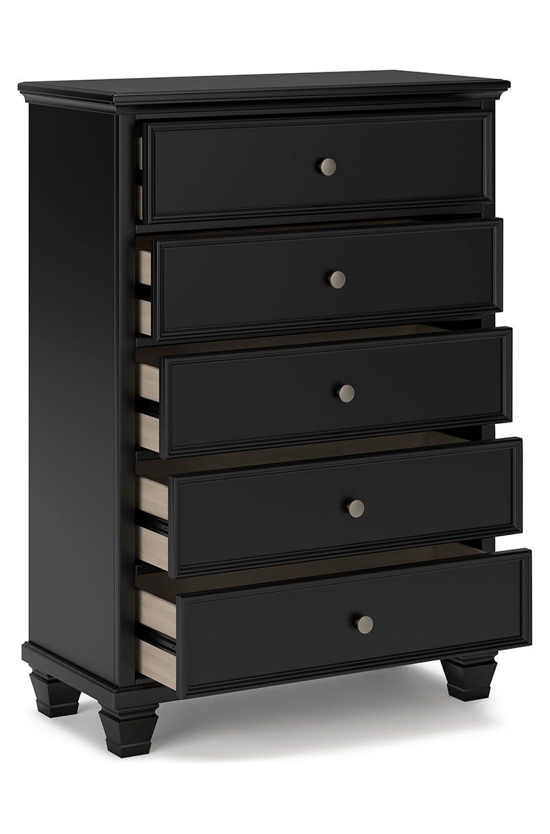 Lanolee King Panel Bed with Mirrored Dresser and Chest