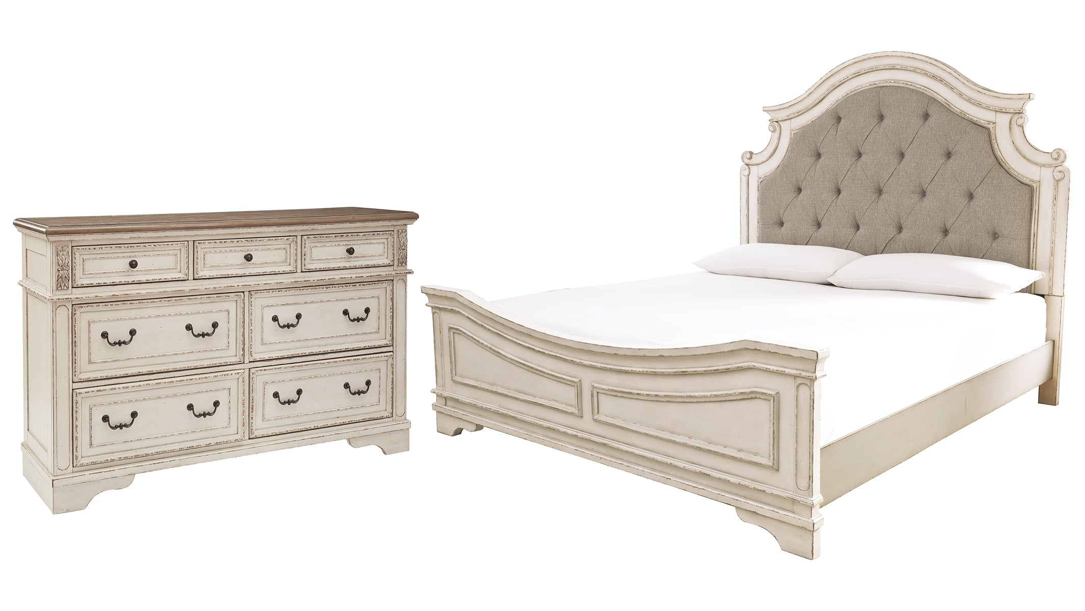 Realyn Queen Upholstered Panel Bed with Dresser