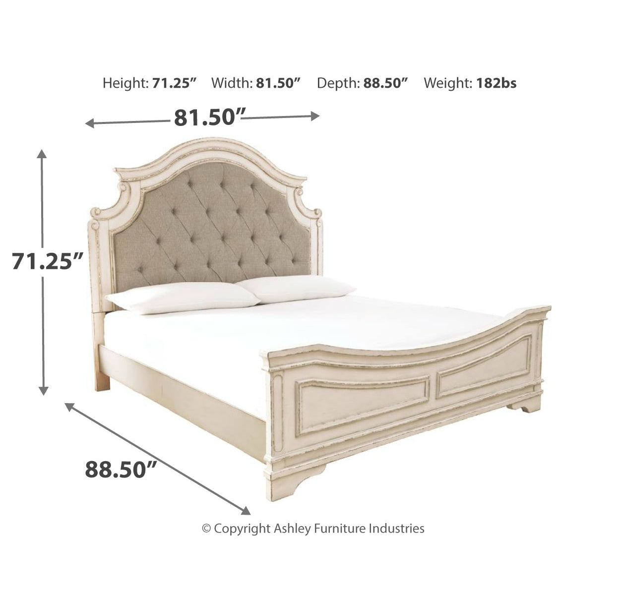 Realyn Queen Upholstered Panel Bed with Mirrored Dresser