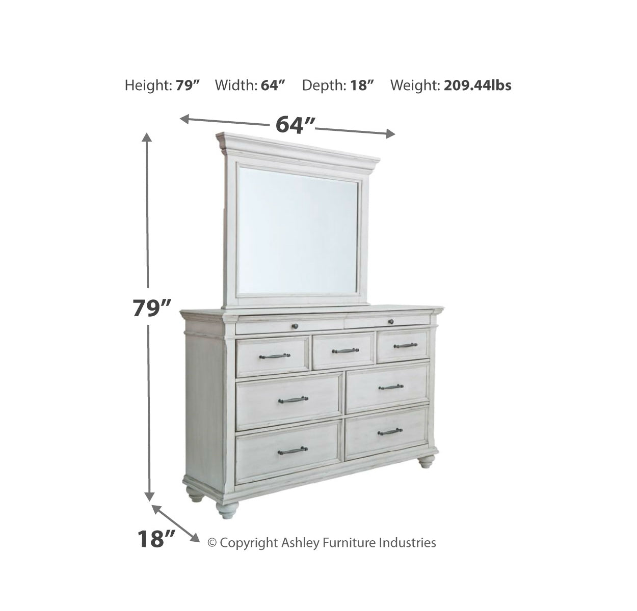 Kanwyn King Panel Bed with Storage with Mirrored Dresser and Chest
