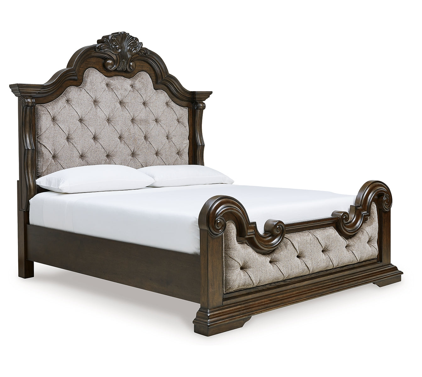 Maylee King Upholstered Bed with Mirrored Dresser and Chest