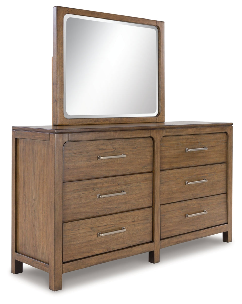 Cabalynn King Upholstered Bed with Mirrored Dresser