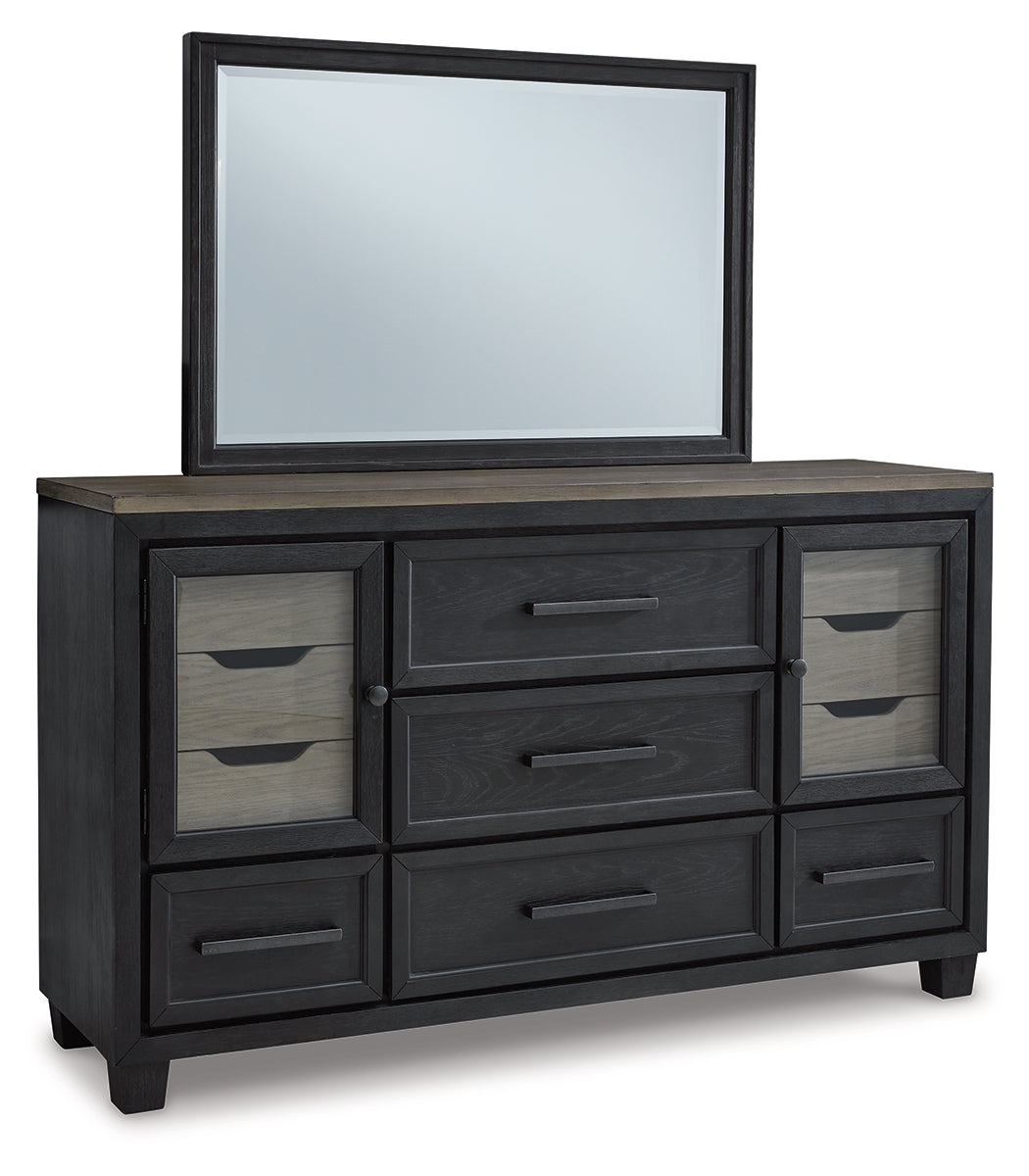 Foyland Queen Panel Storage Bed with Mirrored Dresser and Chest
