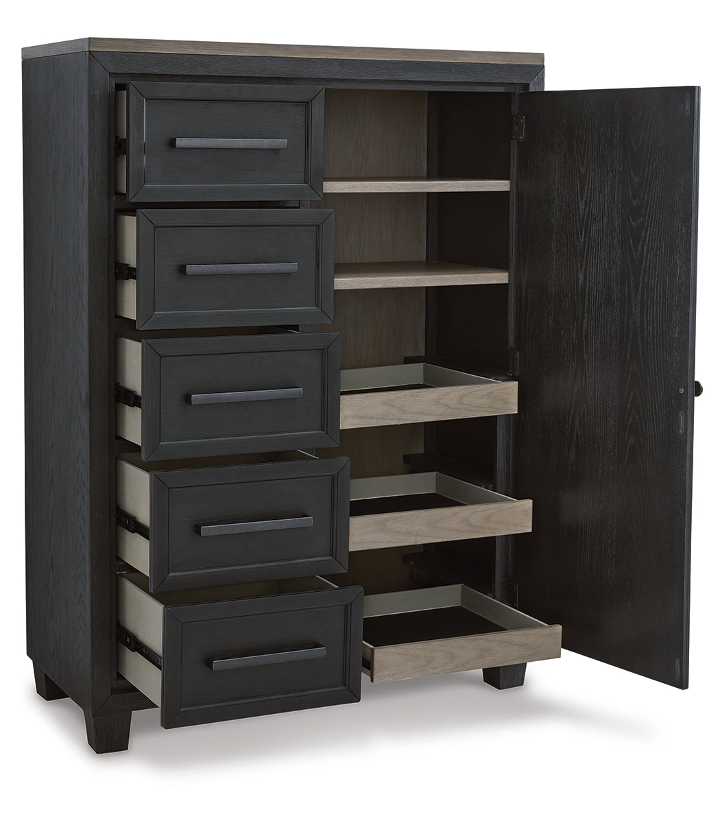 Foyland Queen Panel Storage Bed with Mirrored Dresser and Chest