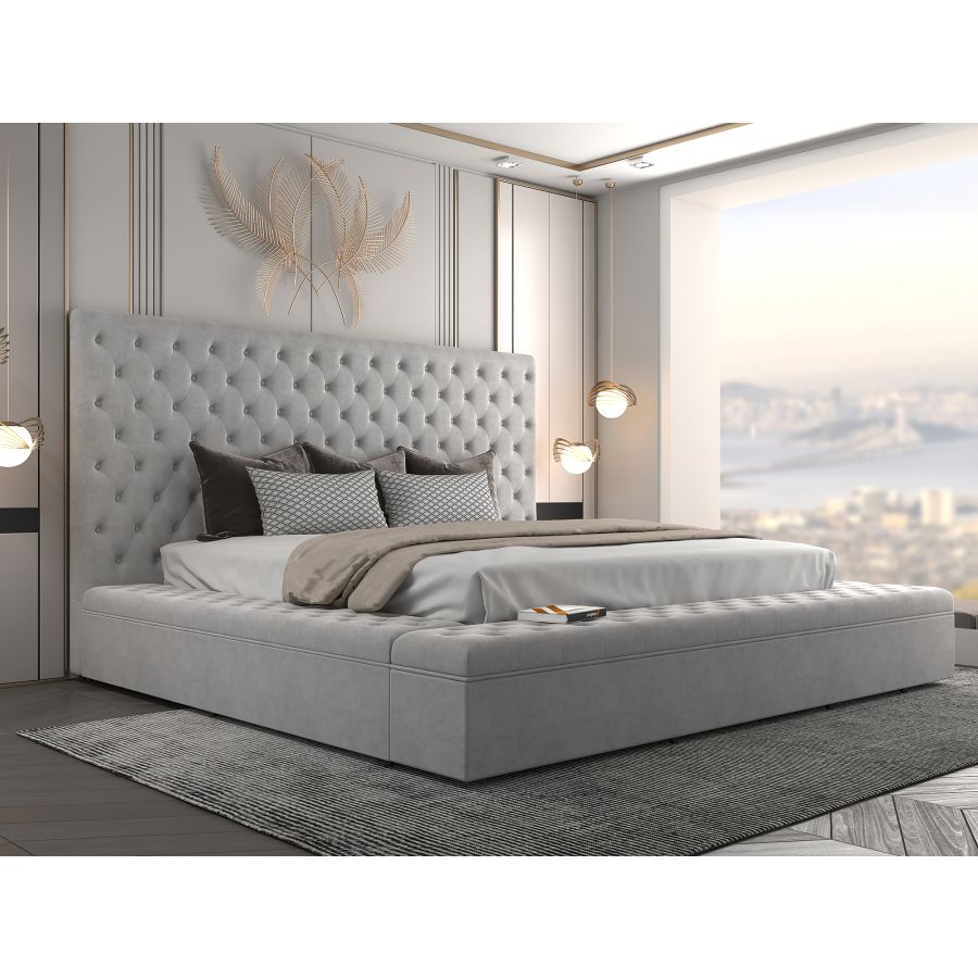 Adonis 78" King Platform Bed with Storage in Grey