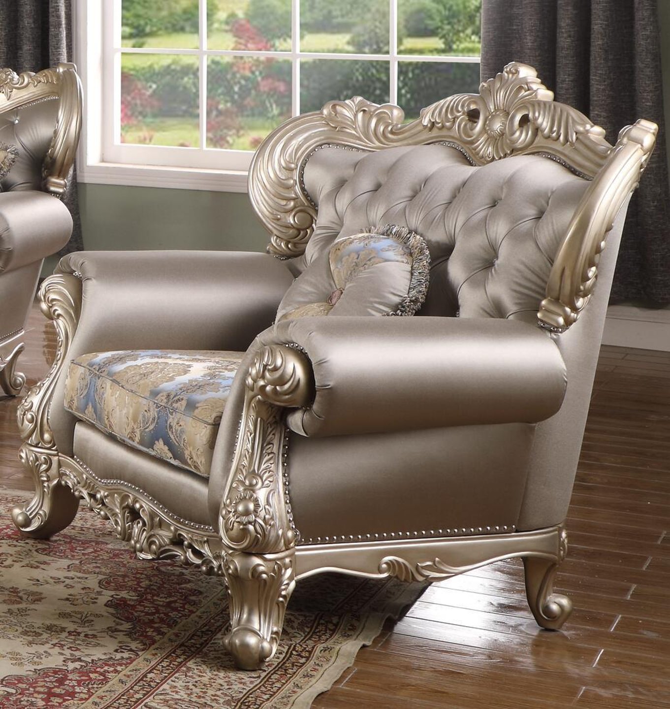 Silver Finish Wood Sofa Set 3Pcs Transitional