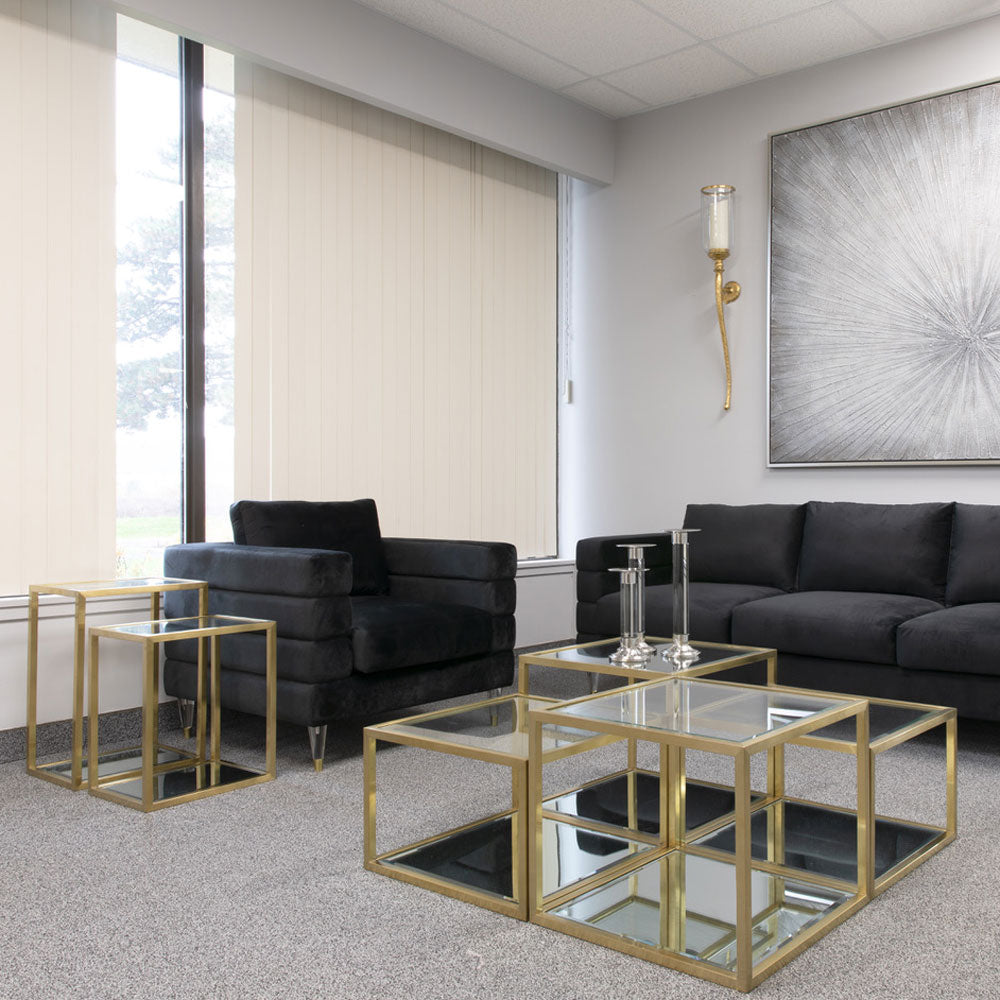 Chic Duo-Shade Glass End Tables with Metallic Frame