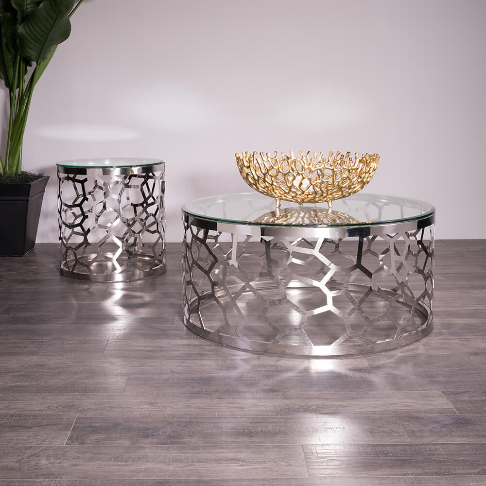 Elegant Wellington Silver Coffee Table with Geometric Design