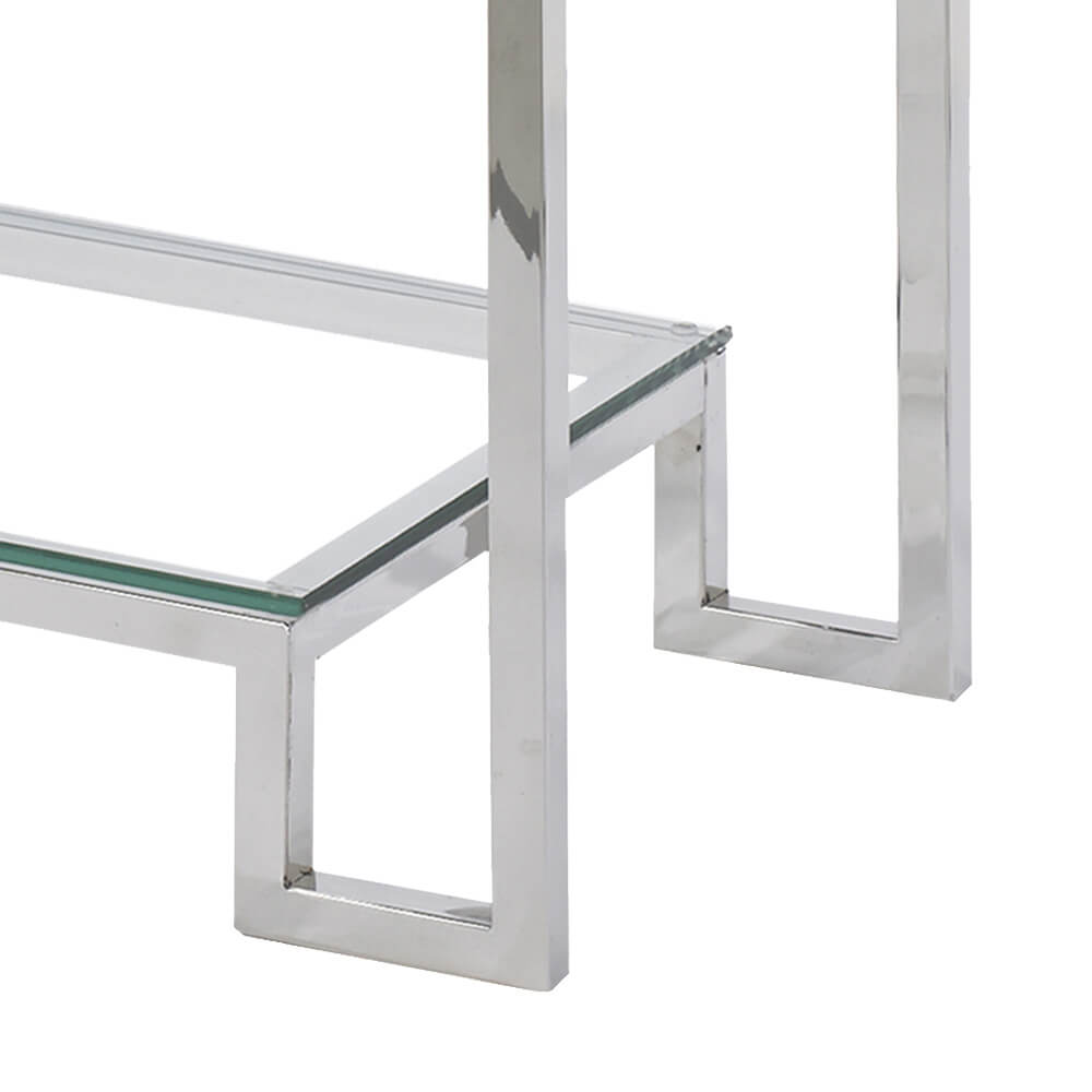 Elegant Krista Glass Console Table with Stainless Steel Frame