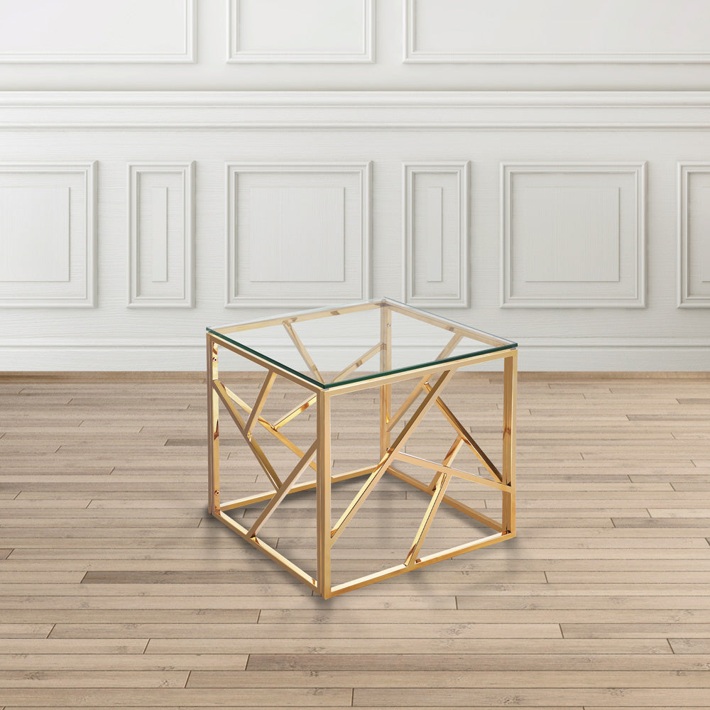 Carole Lustrous Glass & Steel Side Table