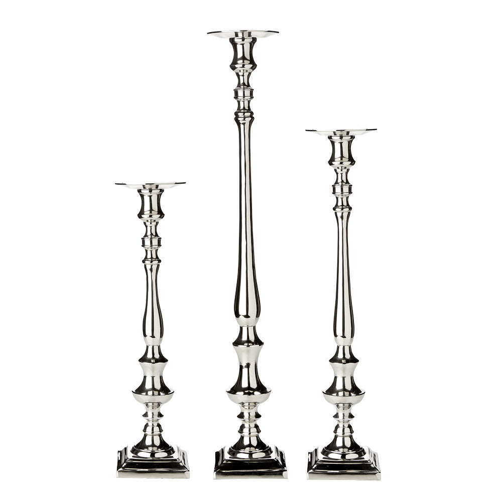 Elegant Silver Aluminum Candle Holder Trio