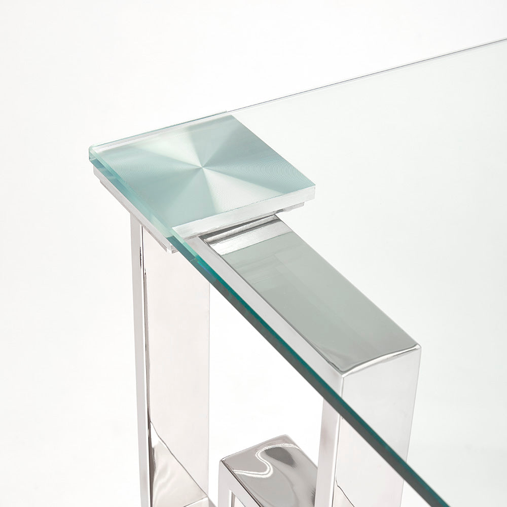 Elegant Laguna Glass Top Desk with Geometric Base