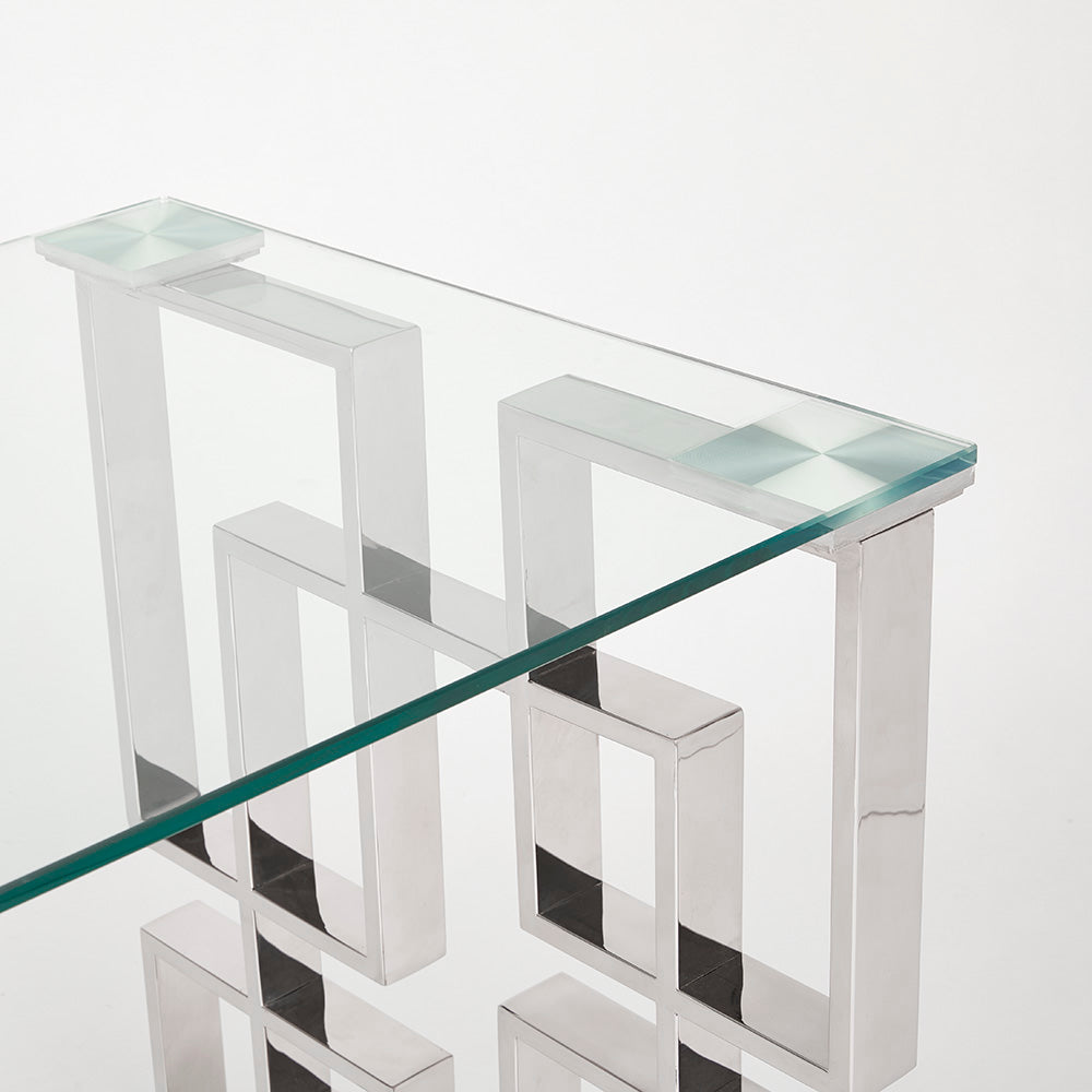Elegant Laguna Glass Top Desk with Geometric Base