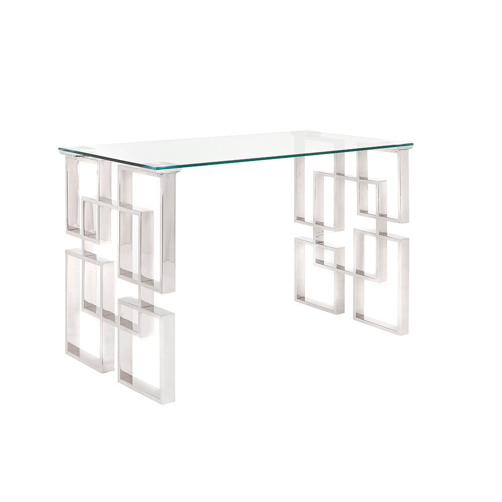 Elegant Laguna Glass Top Desk with Geometric Base