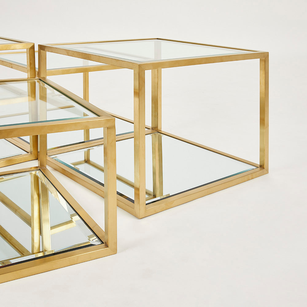 Elegant Tiered Gold Coffee Table with Tempered Glass