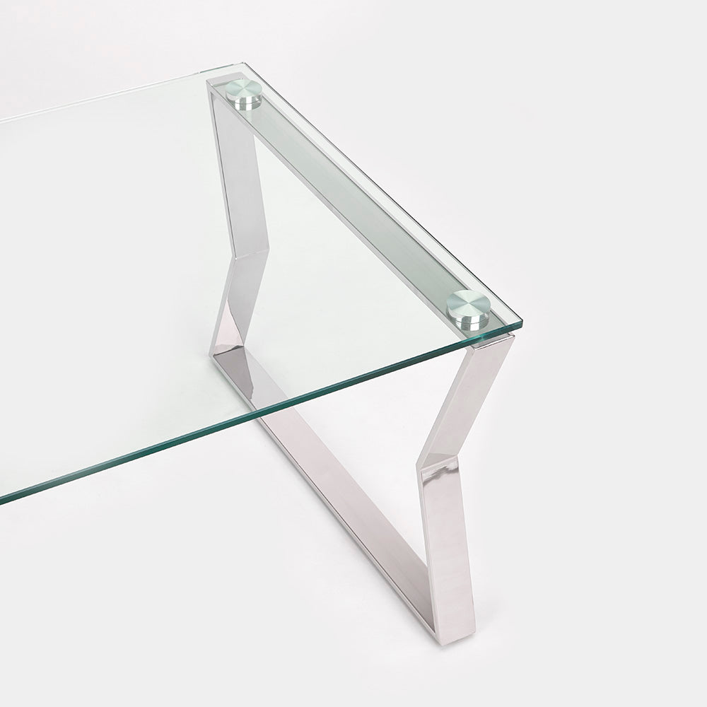 Elegant Noa Glass Coffee Table with Polished Steel Frame