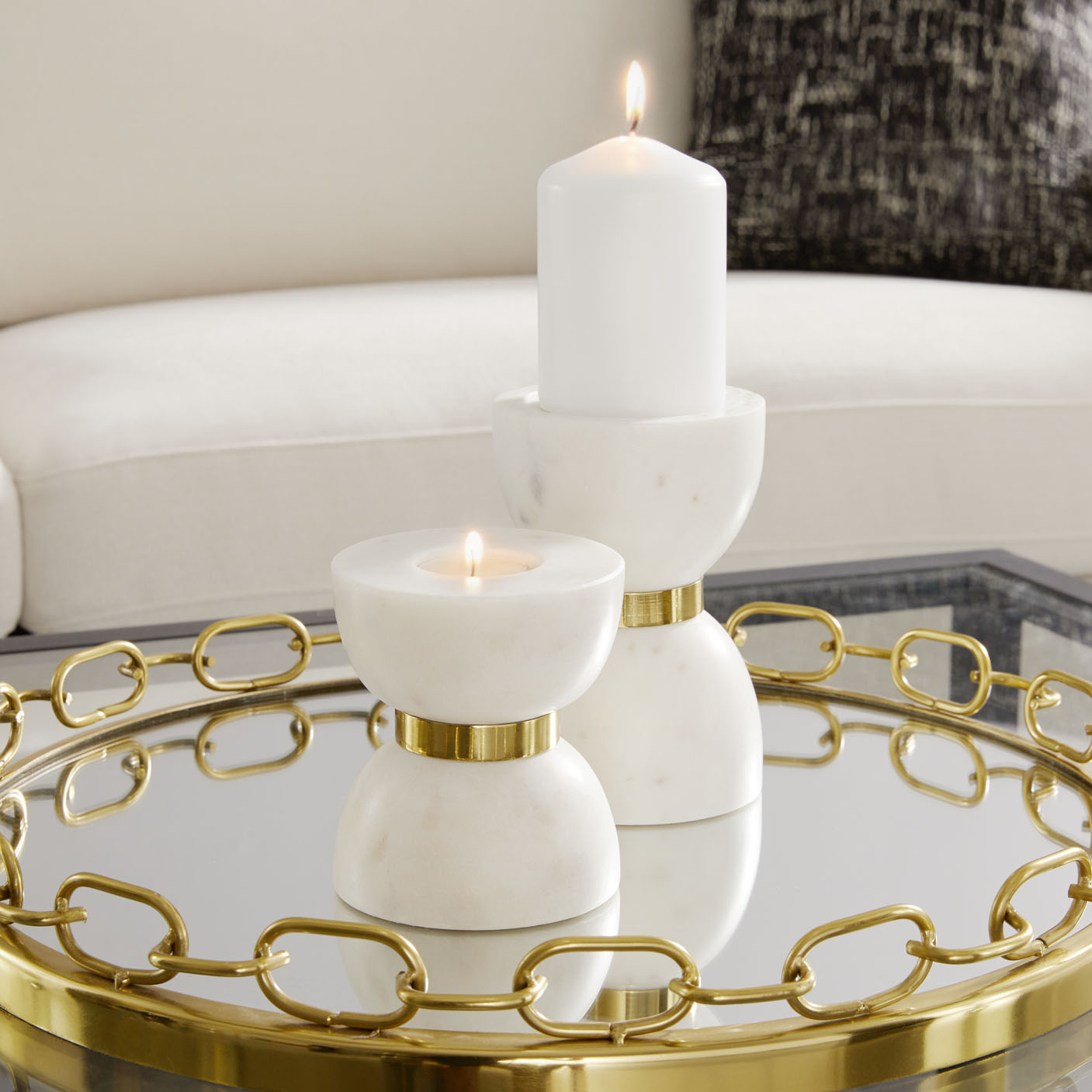 Golden Elegance Mirrored Chain-Link Tray