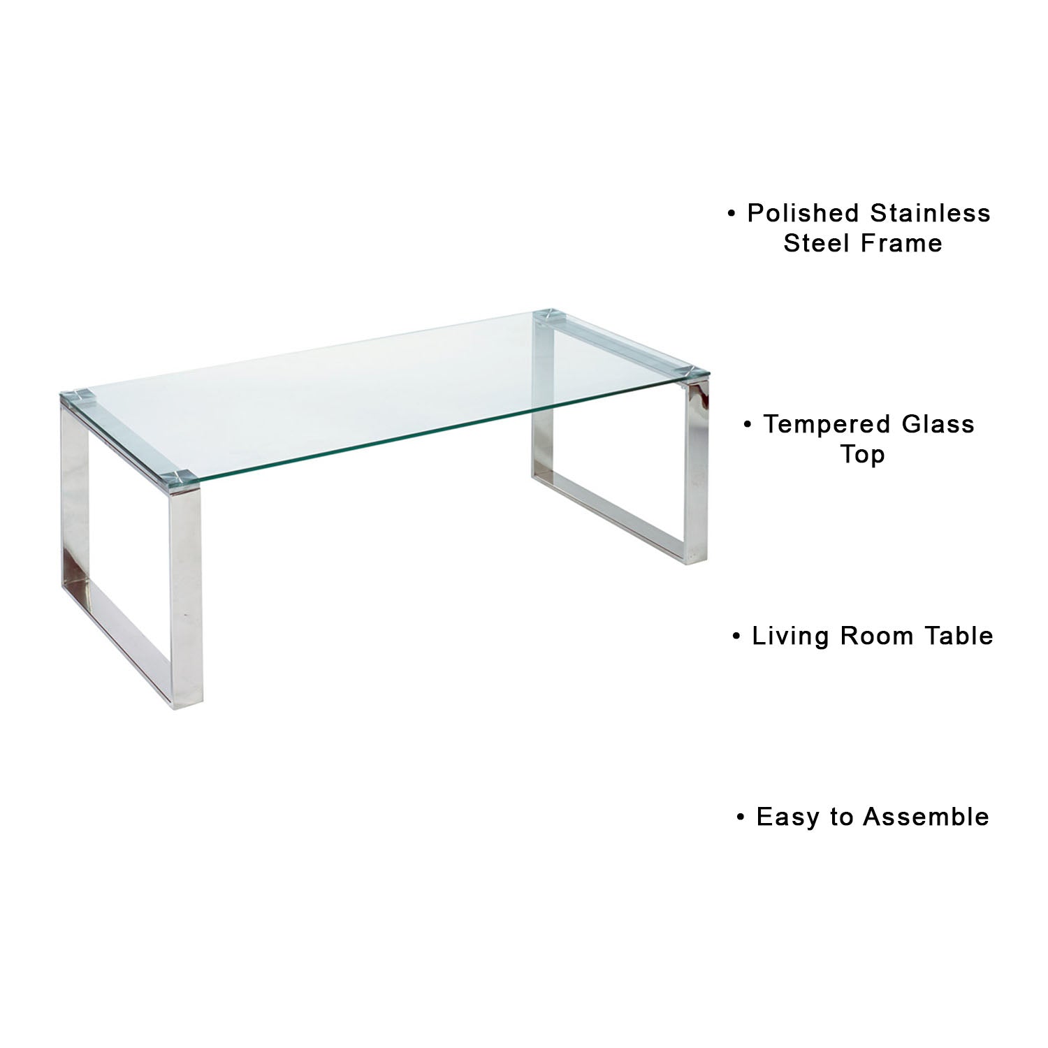 Elegant David Glass Coffee Table with Stainless Steel Frame
