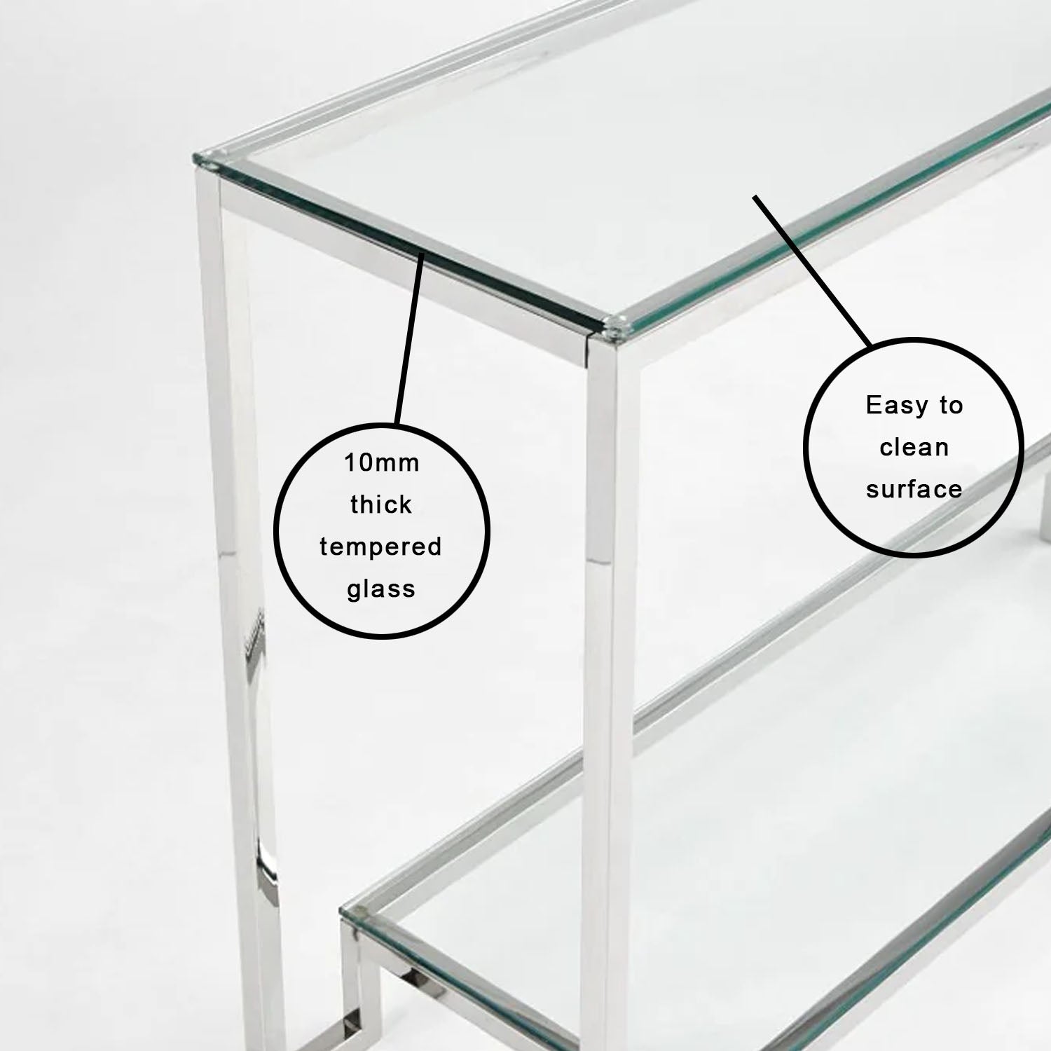 Elegant Krista Glass Console Table with Stainless Steel Frame